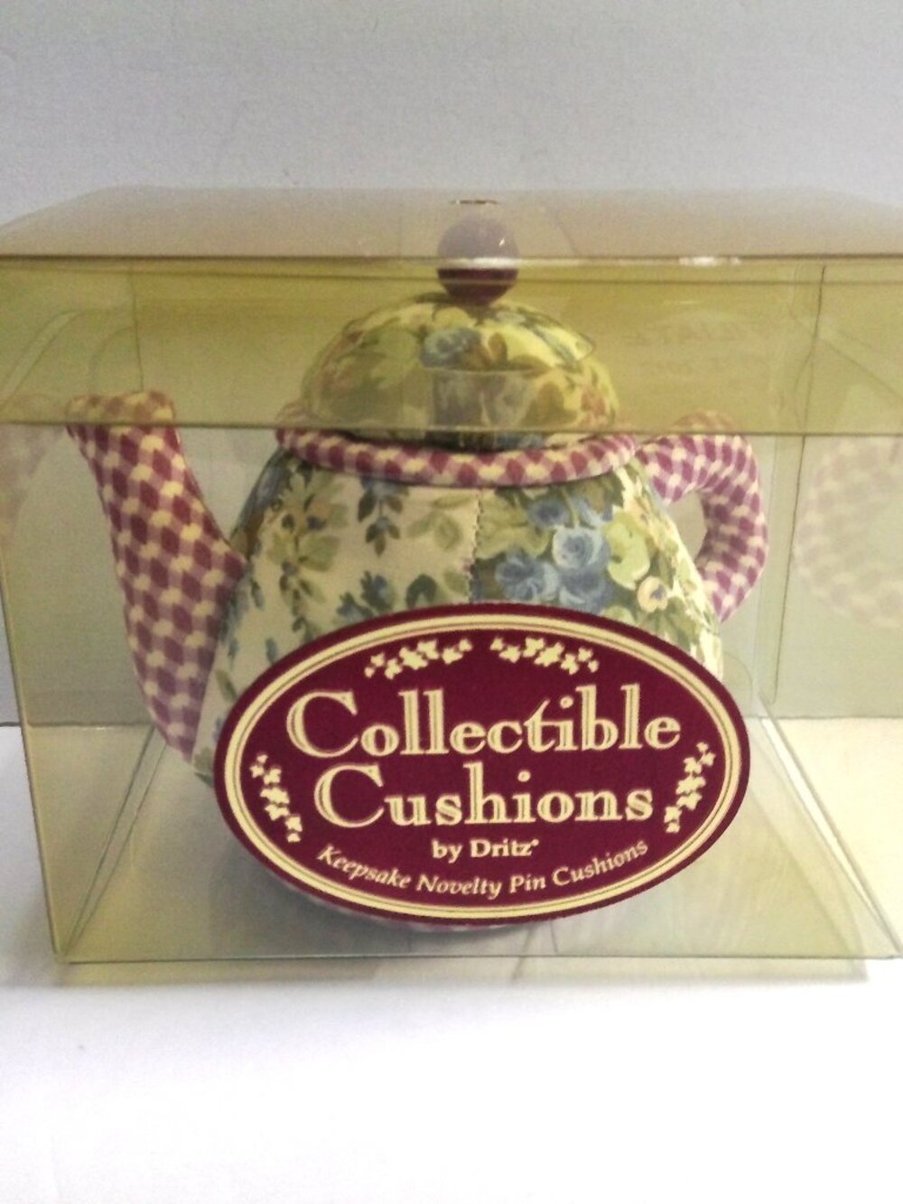Dritz Collectible Pin Cushion Teapot Floral Pattern Blue Purple Vintage